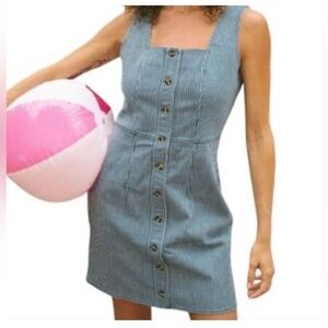 Jackson Rowe Women's Blue Denim Striped Short Button Down Dress Size XS
